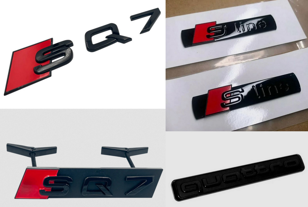 For Audi SQ7 Front Grille Trunk Emblem Quattro Side Fender S Line Badge Black