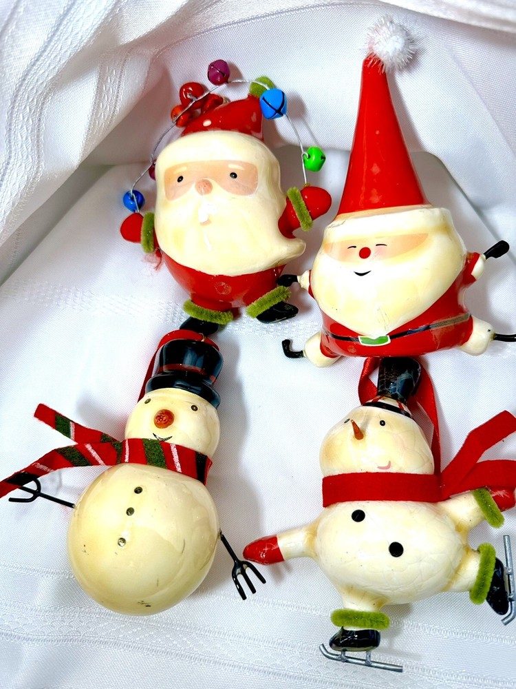 Vintage 4 Christmas Holiday Tree Ornaments Decoration Santa Claus Frosty Snowman
