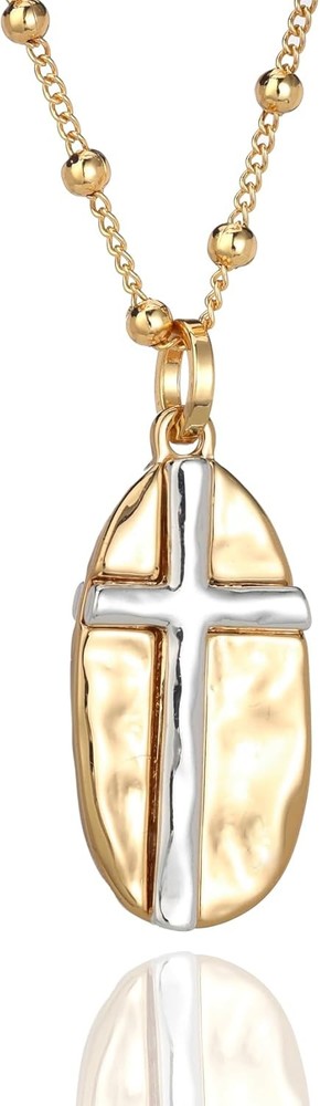 14K Gold and Silver Plated Cross Pendant Necklace Beads Chain Necklace Jewelry p