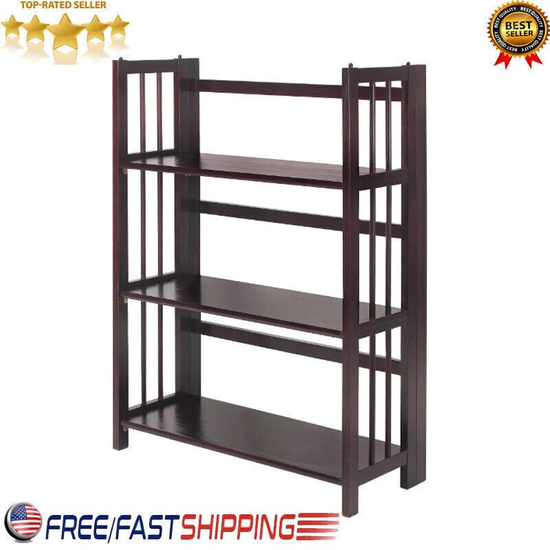 3-Shelf Folding Bookcase Stackable Storage Cabinet 27.5 Inch Wide Office Shelving Display