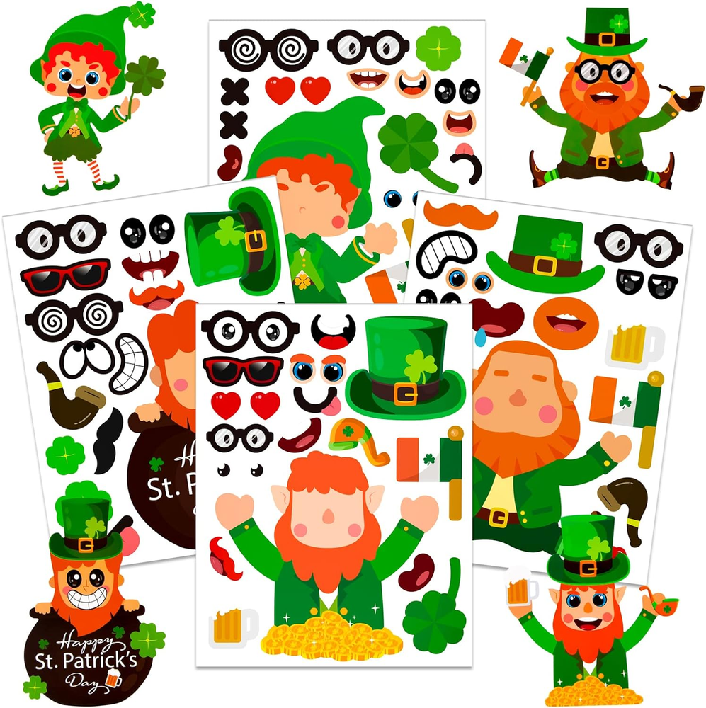 St.Patricks Day Stickers for Kids 24 Sheets Leprechaun Make-A-Face Sticker St.Pa