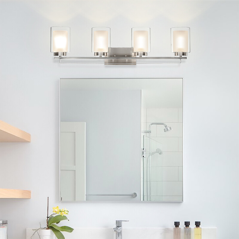 Wall Light Bathroom Vanity Lighting with Dual Glass Shade in Brushed Nickel