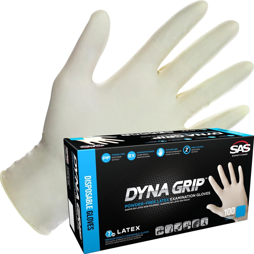 SAS Dyna Grip Powder-Free Latex Gloves 7 Mil XL 100 Count Disposable