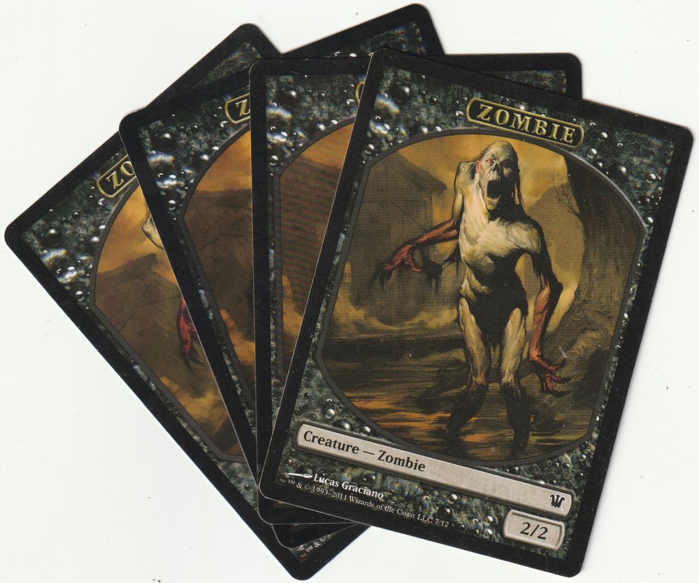 4 Zombie Creature Tokens for MTG Black Deck - 2011 Magic the Gathering Playset  