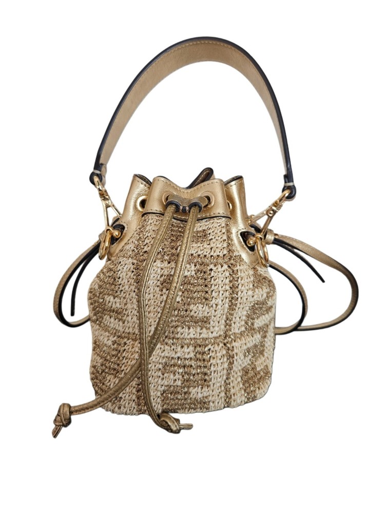 Fendi Mon Tresor Beige/Gold Raffia Mini Bag