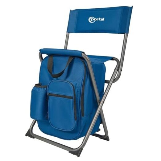 Foldable Backpack Cooler Chair with Backrest for Camping Fishing Blue Handle