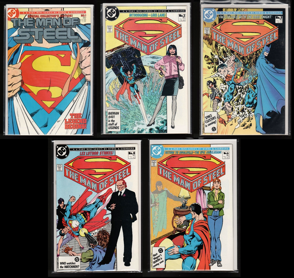 SUPERMAN (9.4/NM AVG) MAN OF STEEL #1,2,3,4,6 (LOT OF 5) 1986 BYRNE/CGC IT!