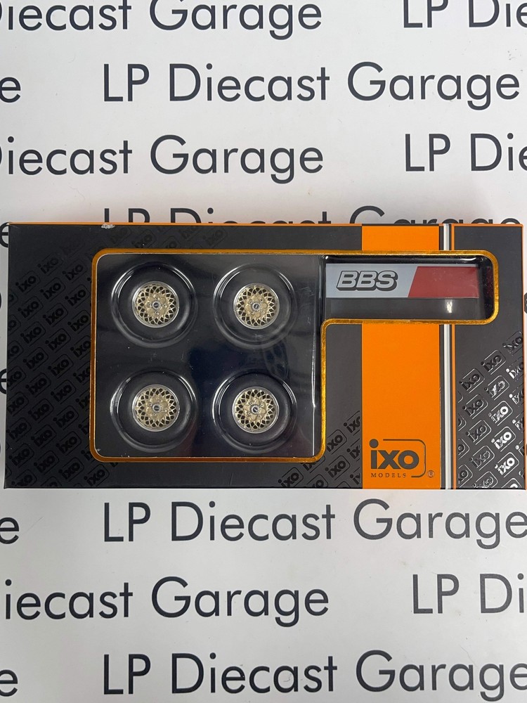 IXO Models Gold w/Chrome Lip BBS Alloy Wheel Set (4) for 1:18 Diecast