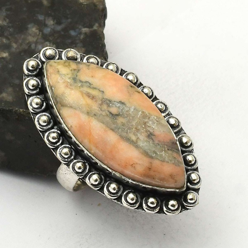 Dendrite Opal Gemstone Handmade Stackable Promise Ring US Size 9.5 AR71749