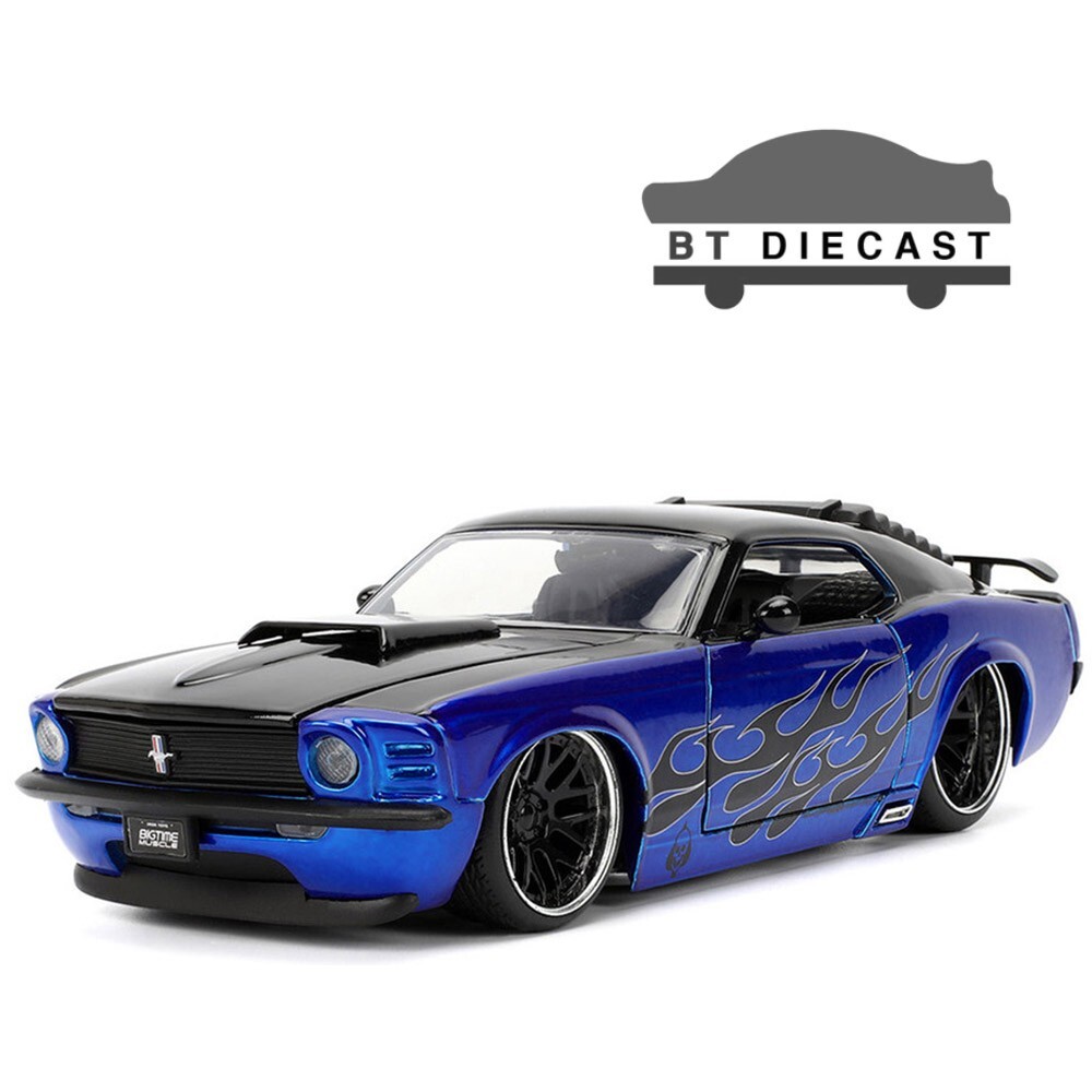 JADA 1970 FORD MUSTANG BOSS 429 1/24 DIECAST with BLACK FLAMES BLUE 36154