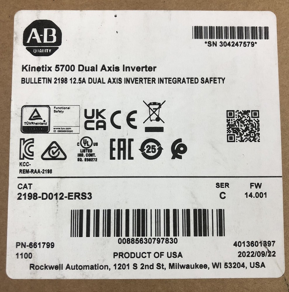 New Factory Sealed Allen-Bradley 2198-D012-ERS3 Kinetix 5700 Dual Axis Inverter