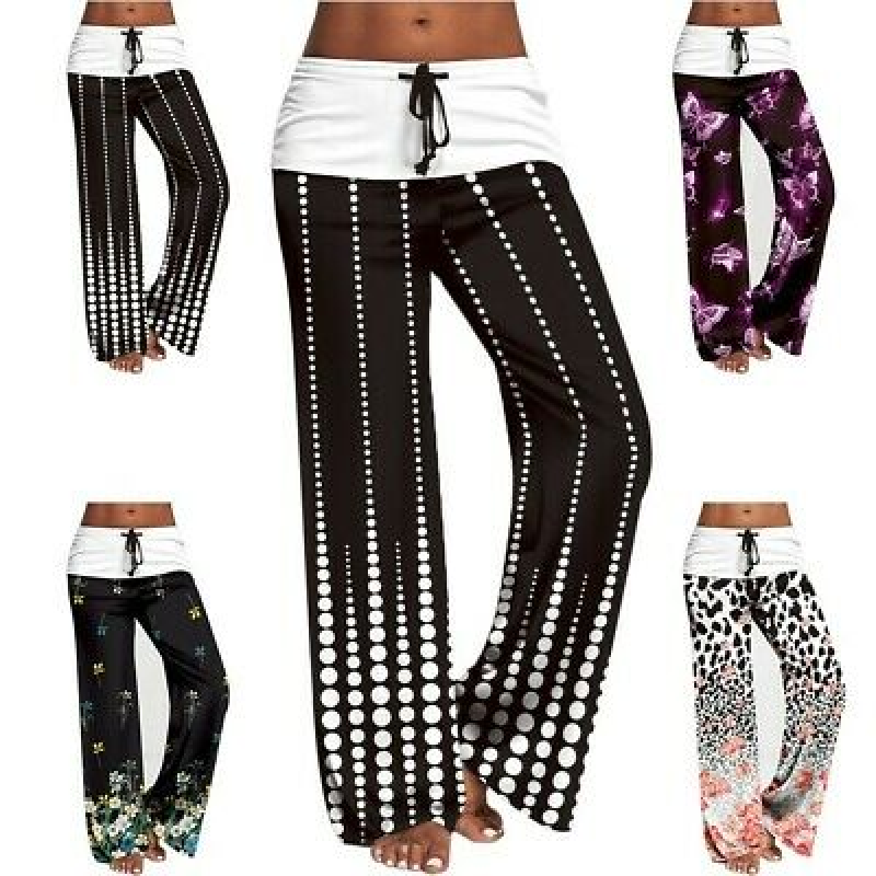 Women High Waist Flare Bootcut Yoga Pants Ladies Wide Leg Cotton Casual Trousers