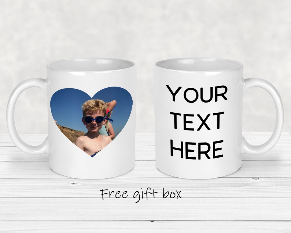 Heart Photo Mug Custom Photo And Text Mug Personalised Mug Customised Mug Custom