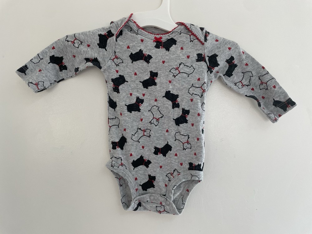 Carter's Baby Girls Cute Terrier Dog 100% Cotton Long Sleeve Bodysuit Gray 3M