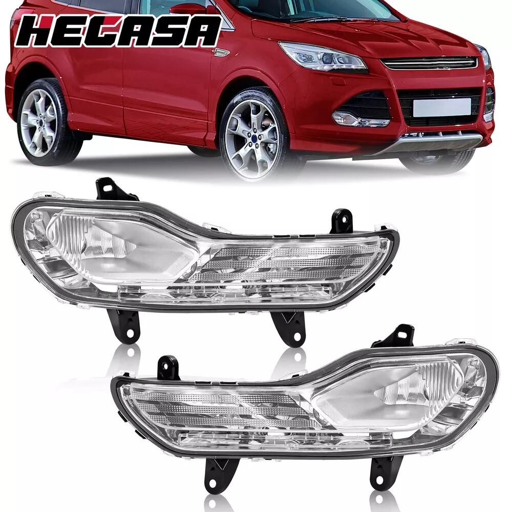 HECASA Clear Fog Light Bumper Lamps Left+Right Side For Ford Escape Kuga 2013-16