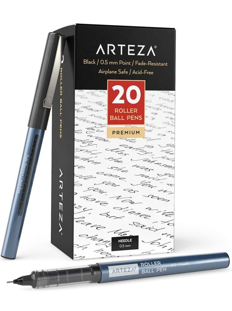 ARTEZA Rollerball Pens Fine Point, Set of 20 1 Count (Pack 20), Black