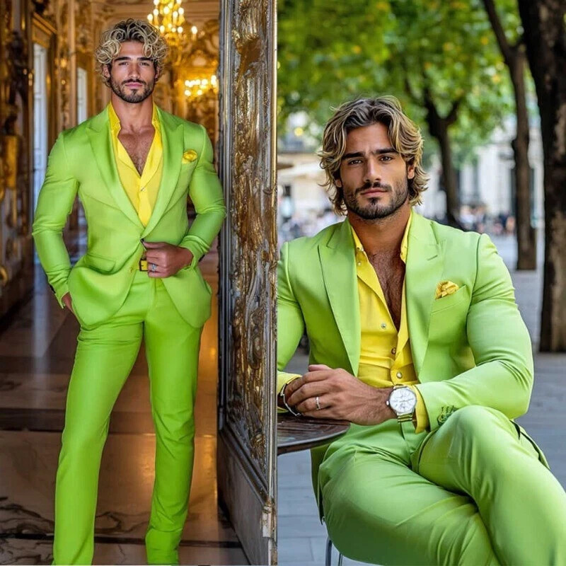 Slim Fit Green Mens Wedding Suit 2-Piece Formal Jacket & Pants