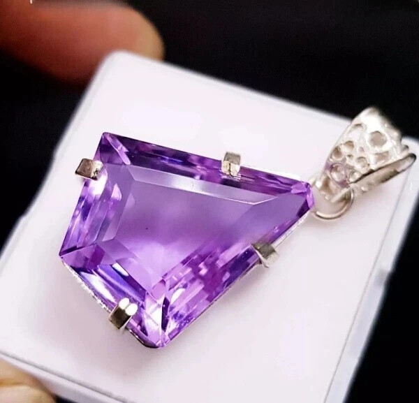 36.05 Ct Natural Purple Amethyst 925 Sterling Silver Solitaire Pendant Gemstone
