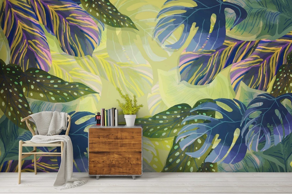 3D Plants Leaves Watercolor Wall Murals Wallpaper Murals Wall Sticker