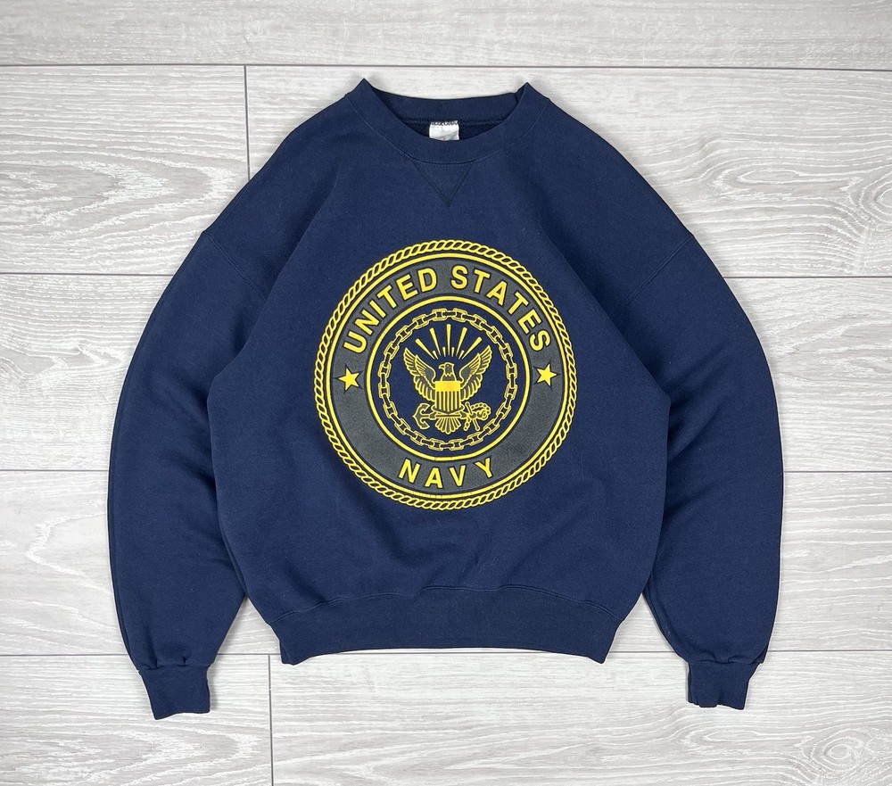 United States NAVY Vintage 80s Military Logo Sweatshirt Mens L Size Mens