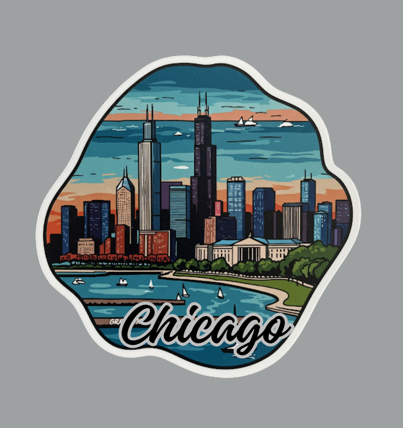 Chicago Windy City Skyline Laptop Sticker for Illinois Fans