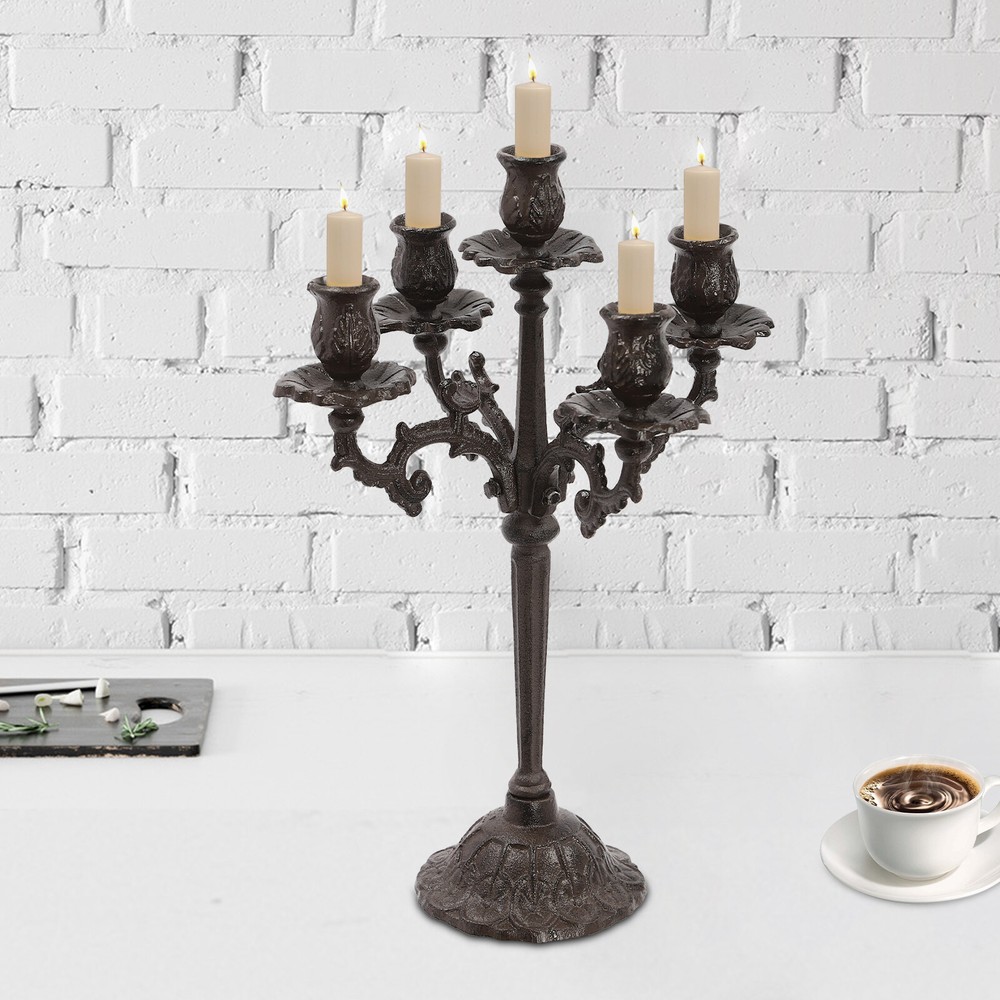 Vintage 5-Arm Candle Holder Retro Iron Candelabra for Wedding Party Home Decor