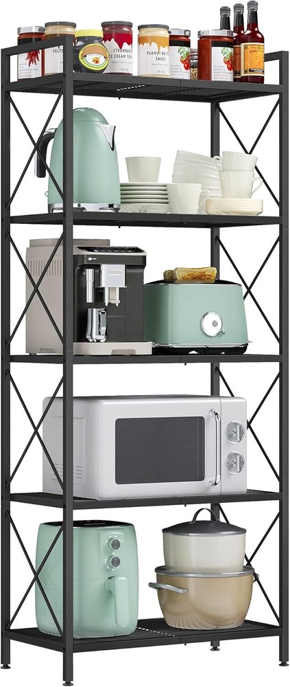 5-Tier Heavy Duty Metal Storage Shelf with Durable Mesh and X-Shaped Side Frames  