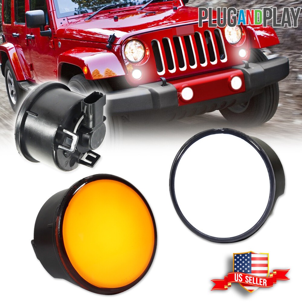 2007-2017 Jeep Wrangler JK Amber Turn Signal White DRL COB LED Lights