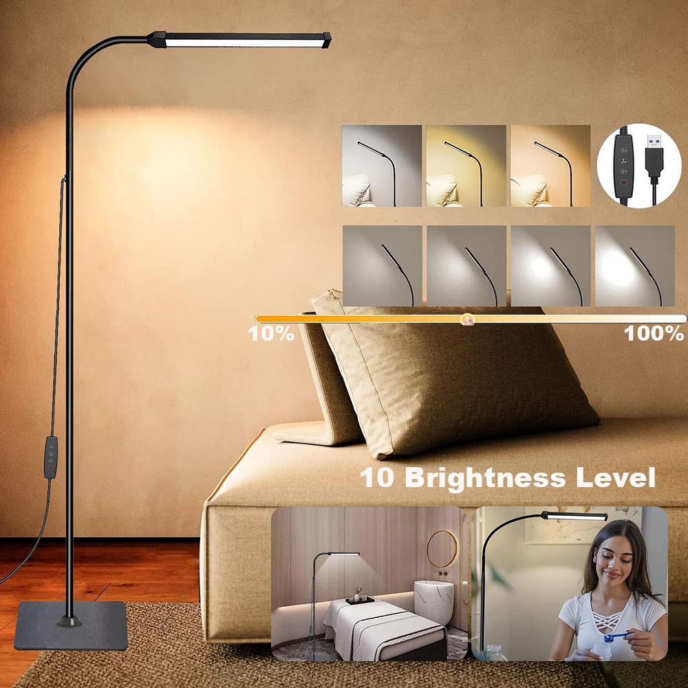 Dimmable LED Floor Lamp with Adjustable Gooseneck for Reading and Room Lighting