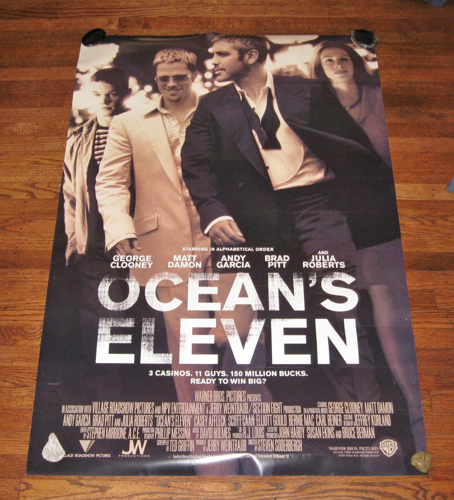 Rare Ocean's Eleven Vintage Movie Poster 2001 Clooney Pitt Reverse Double-Sided-image
