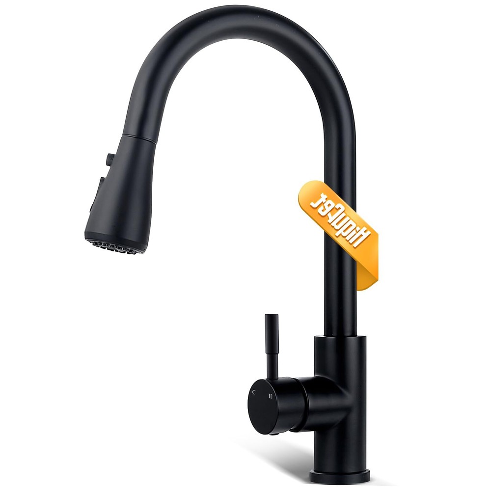 Matte Black Single Handle Pull Down Kitchen Faucet in Stainless Steel