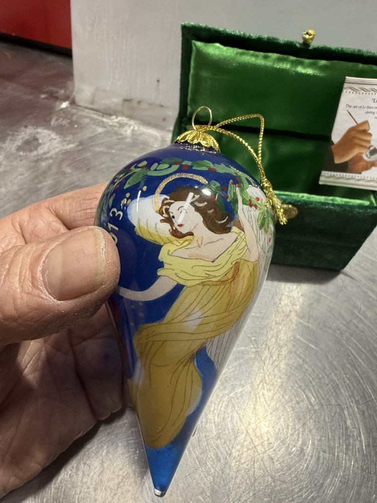 Li Bien Reverse Painted Angel Christmas Ornament 2013 in Velvet Box