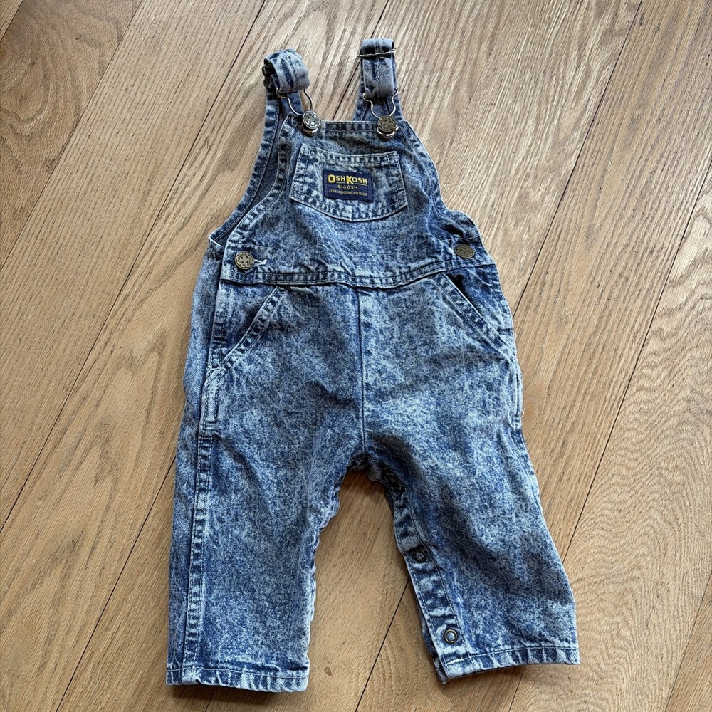 Vintage 80s Oshkosh Acid Wash Denim  Overalls Baby USA Made 6/9 Mo