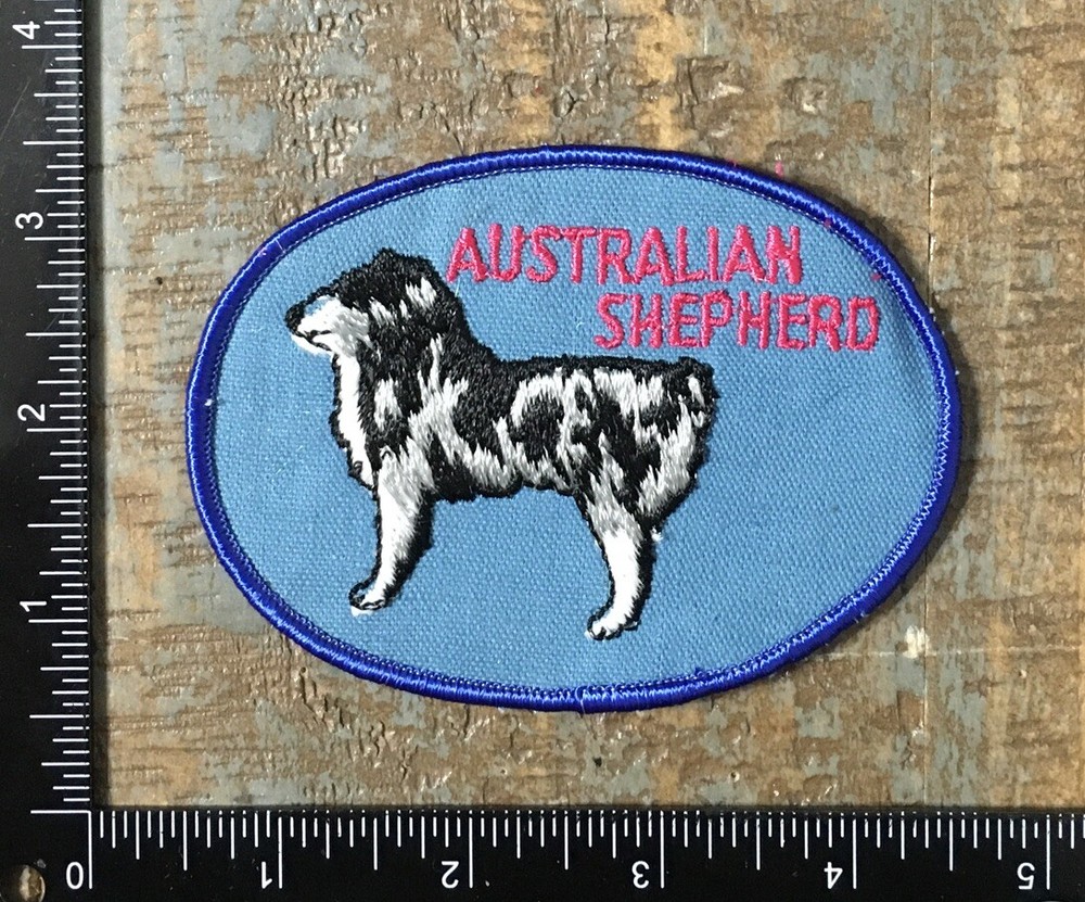 Vintage AUSTRALIAN SHEPHERD Dog Breed Pet Embroidered Sew-On Patch 1970’s Twill