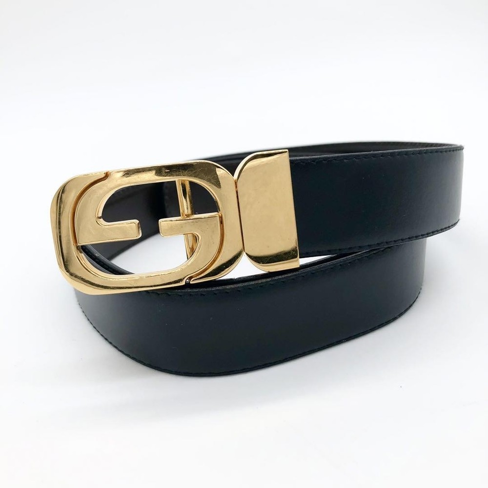 Gucci GG Interlocking Leather Belt in Gold Black 126cm Unisex Pre-Owned