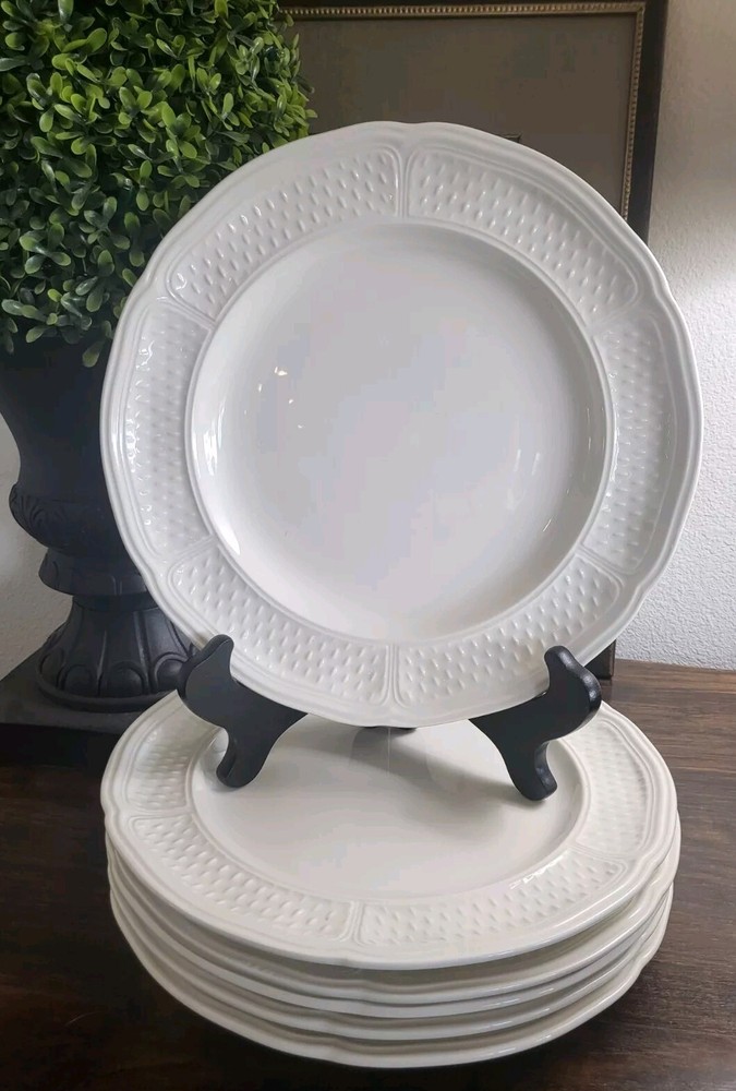 Set Of Six GIEN Cream Color Dinner Plates Pont aux Choux Grains de Riz HTF RARE