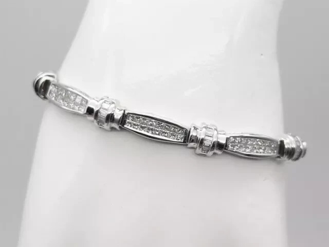 Princess Cut Baguette Lab Created Diamond 14k White Gold Plated Tennis Bracelet