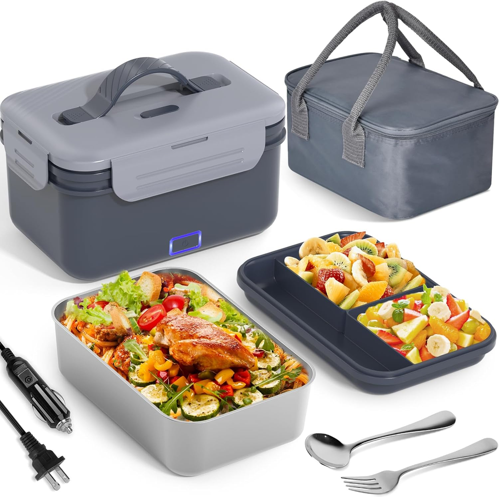 Portable 100W Electric Lunch Box for Adults - Heated Food Container for Car, Truck, Home & Office