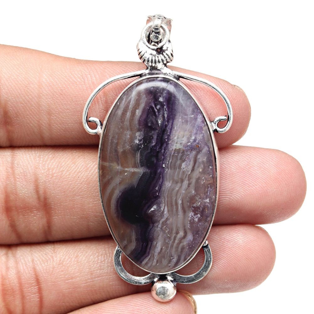 Fluorite Gemstone Necklace Handmade Jewelry Gift For Women 2.5 Inch