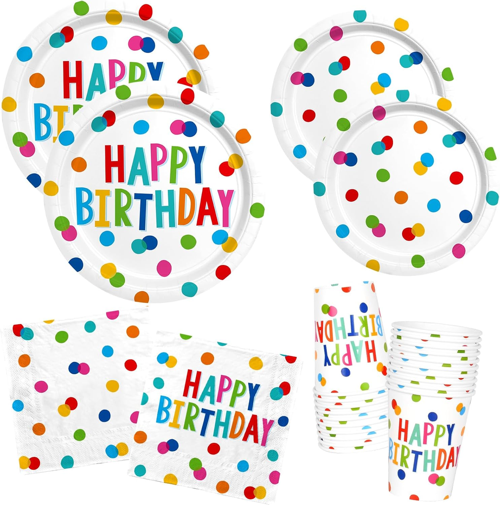Happy Birthday Decorations: Kids' Birthday Party Supplies with Dots Design - Mul