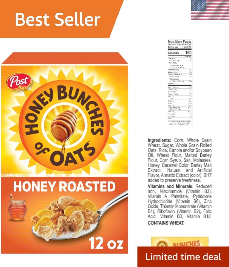 Post Honey Roasted Cereal 12oz - Low Fat, Whole Grain with 10 Vital Nutrients