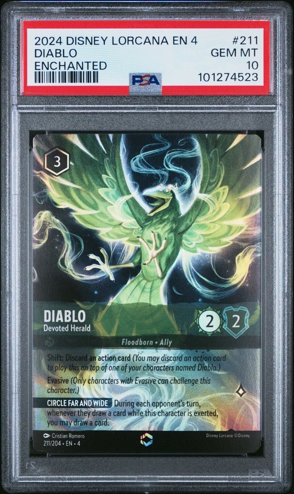 PSA 10 Disney Lorcana Diablo Devored Herald Enchanted Gem Mint Card