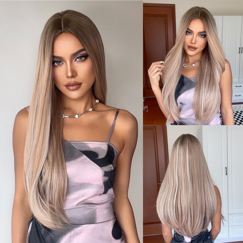 Long Straight Honey Brown Mixed Blonde Synthetic Wigs Wigs Daily Cosplay 26 Inch