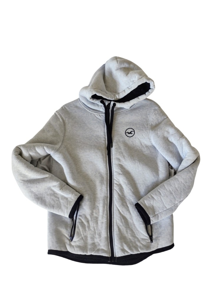 Hollister Hoodie/Jacket Sherpa Lined Mens Small Full Zip Gray/Black Warm Comfy