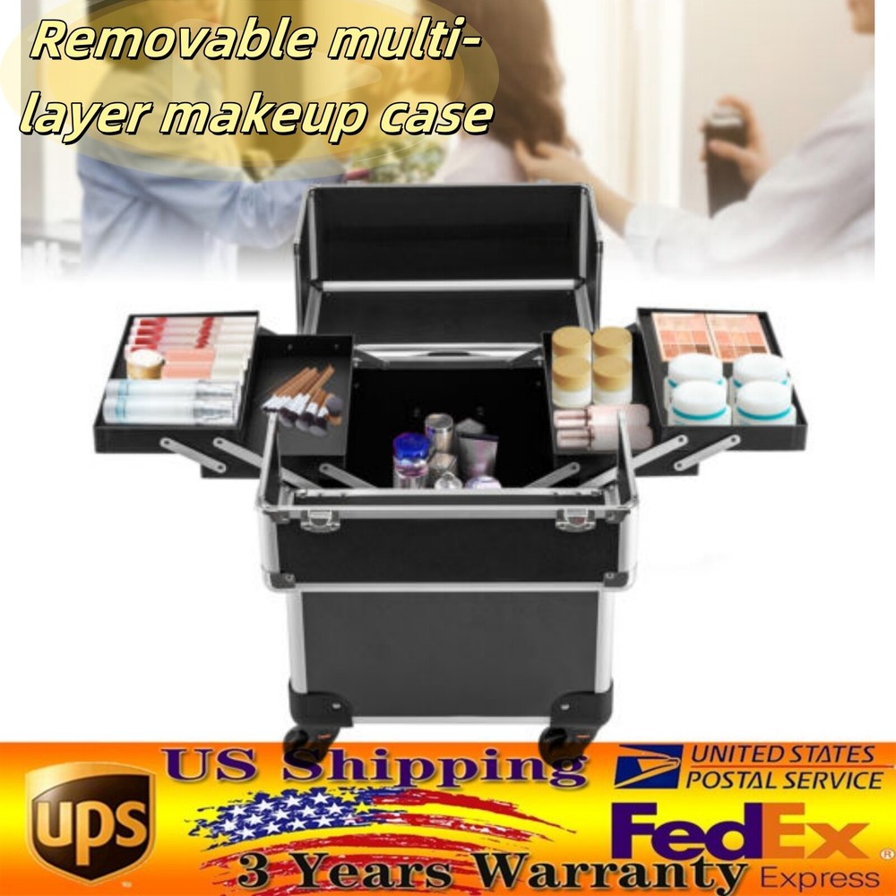 Professional Travel Makeup Case Beauty Train Case Rolling Cosmetic Organizer New