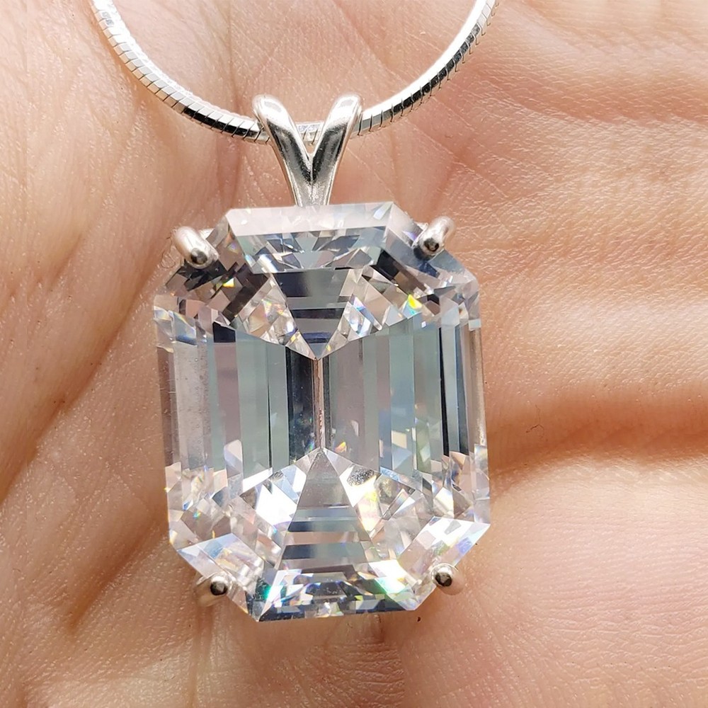 RARE 22.70 Ct Certified Treated White Diamond Solitaire Pendant in 925 Silver