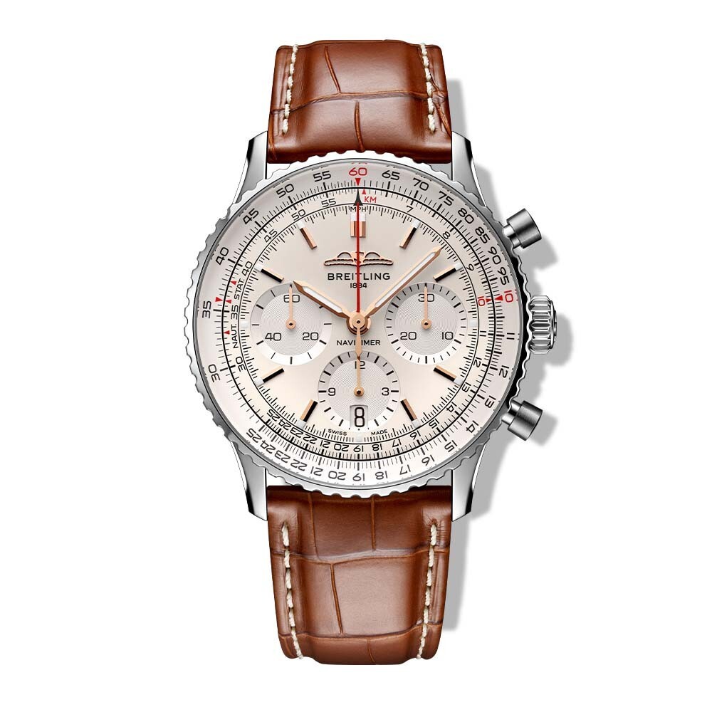 BREITLING AB0139211G1P1 NAVITIMER B01 CHRONOGRAPH SILVER ALLIGATOR STRAP 41MM