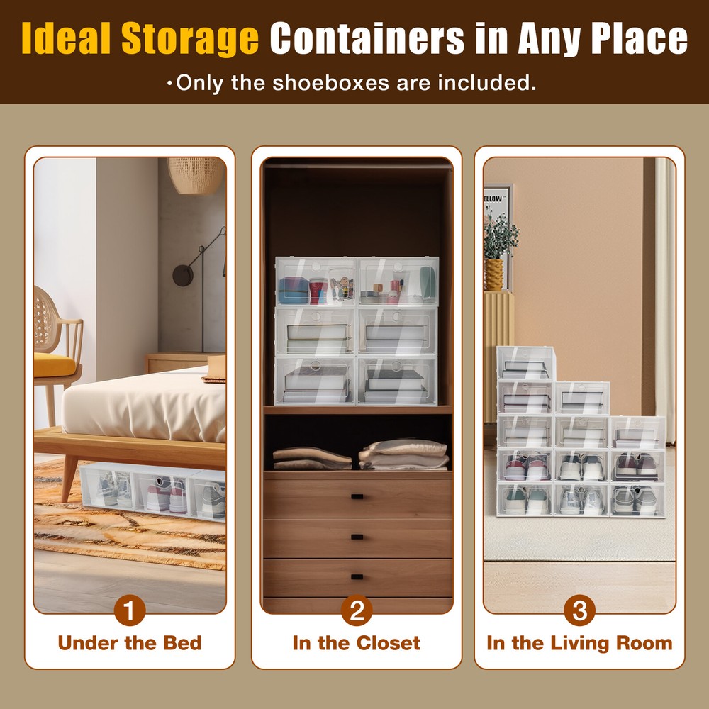 24-Pack Stackable Foldable Shoe Box Organizer for Sneakers & Storage