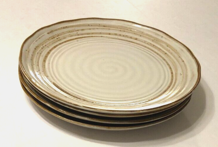 Set of 4 Swirl Retired Retroneu Stoneware 1319 Rustic Beige Dinner Plate 11