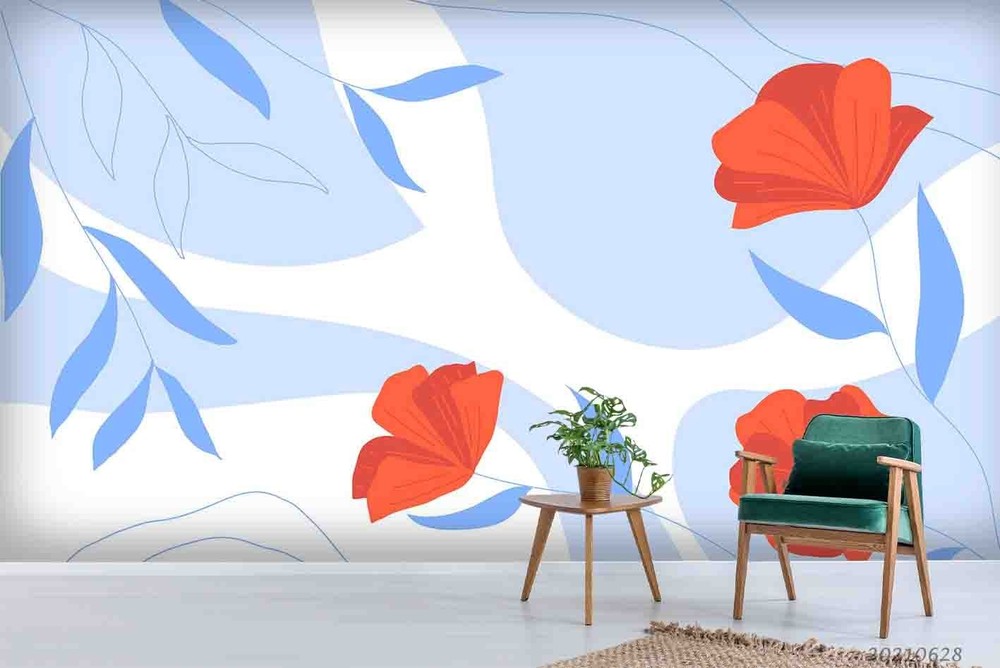 3D Hand Drawn Flower Leaves Watercolor Wall Murals Wallpaper Murals Wall Sticker
